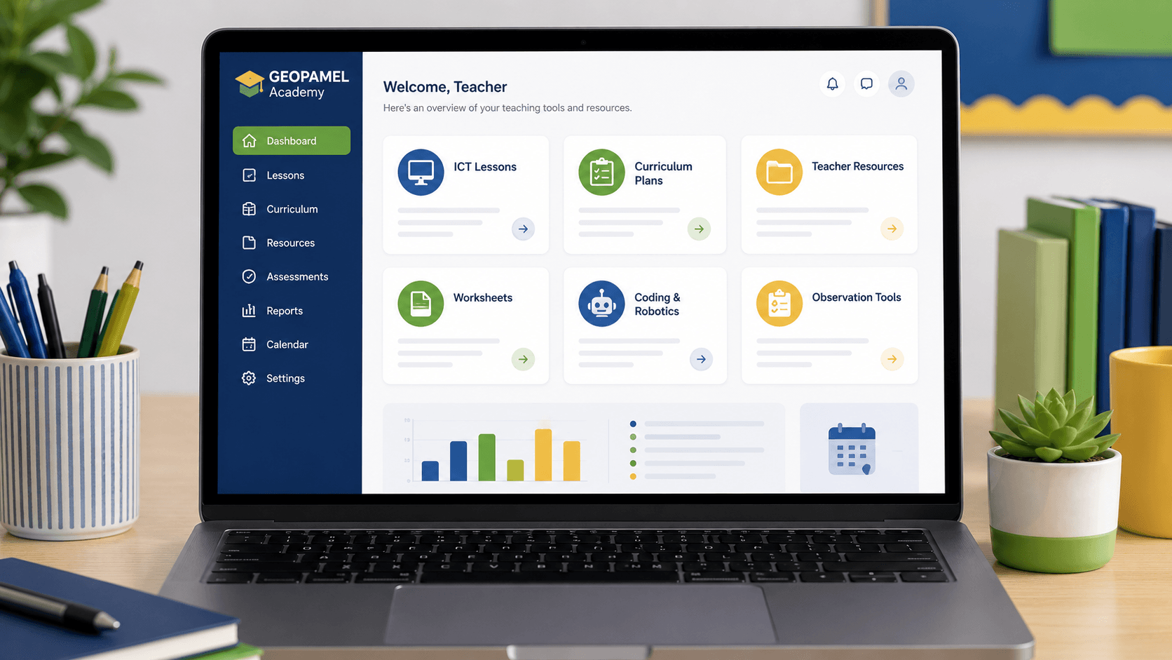 GEOPAMEL ACADEMY school dashboard preview