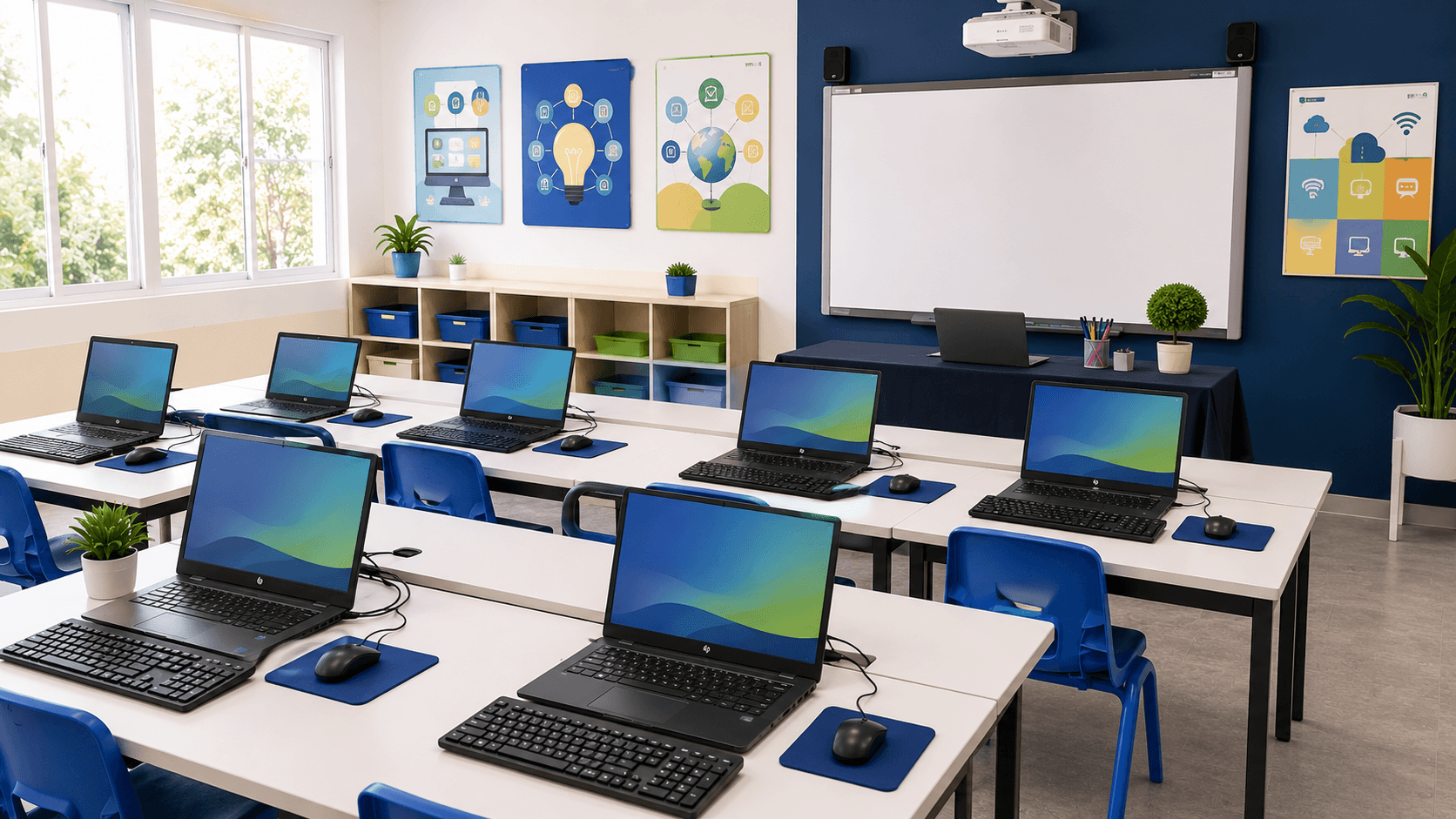 Computer lesson equipment prepared at a school